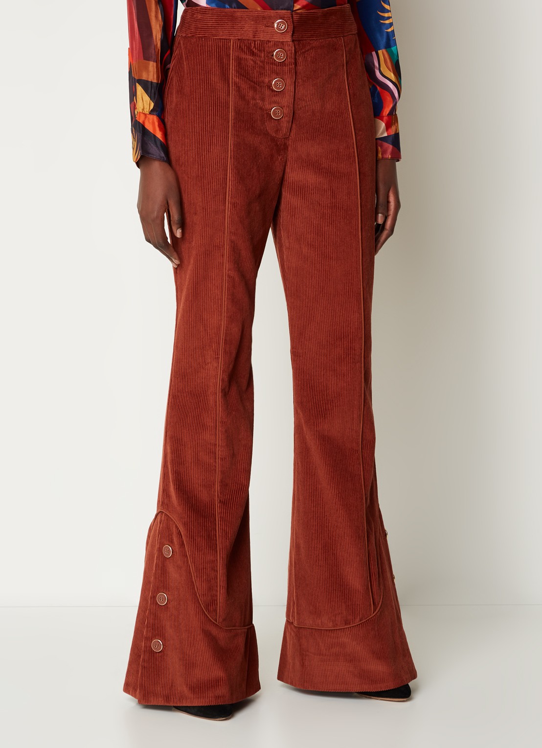Farm Rio High waist flared fit broek van corduroy - detail 4 roodbruin