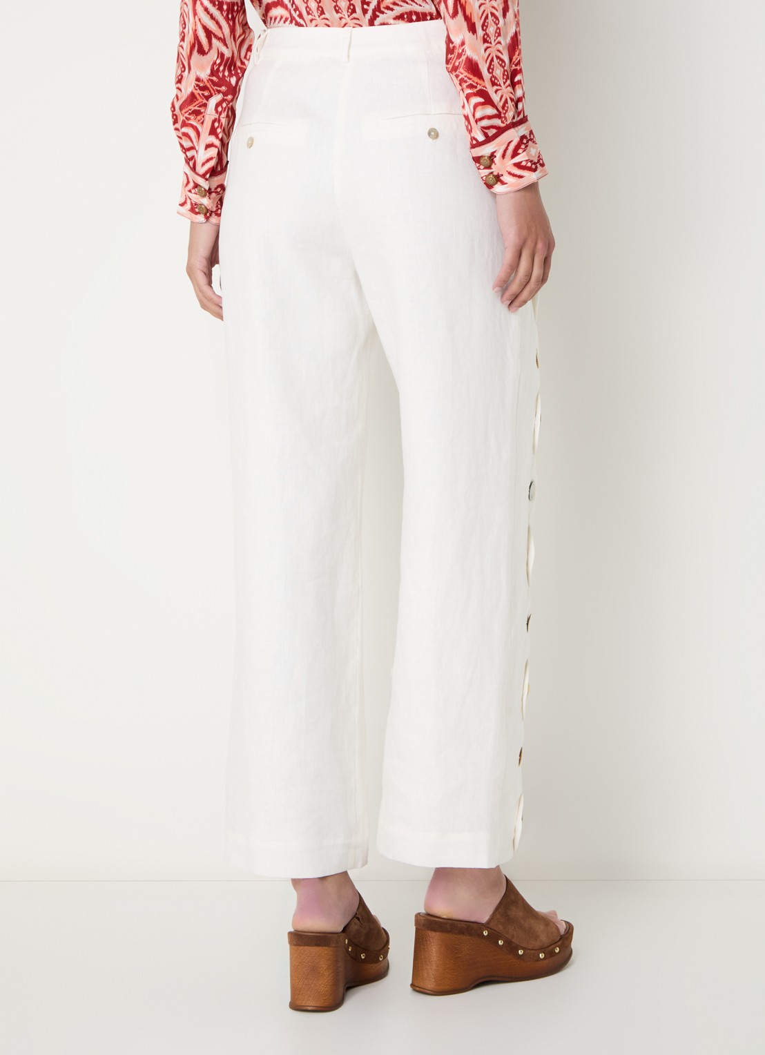 Farm Rio High waist loose fit broek van linnen - achterkant 4 gebroken wit