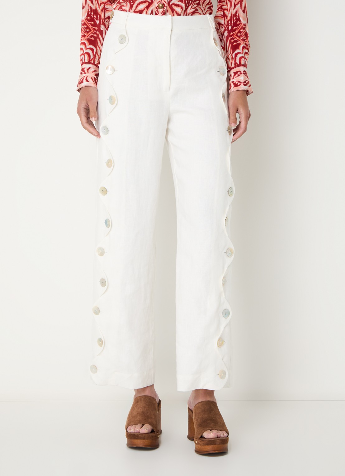 Farm Rio High waist loose fit broek van linnen - detail 3 gebroken wit