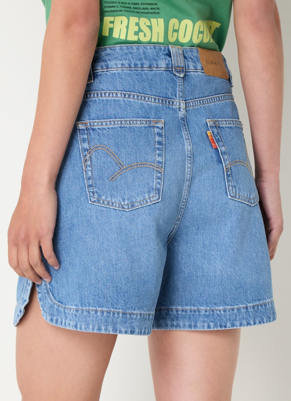 Farm Rio High waist loose fit korte broek van denim met borduring - achterkant 3 indigo