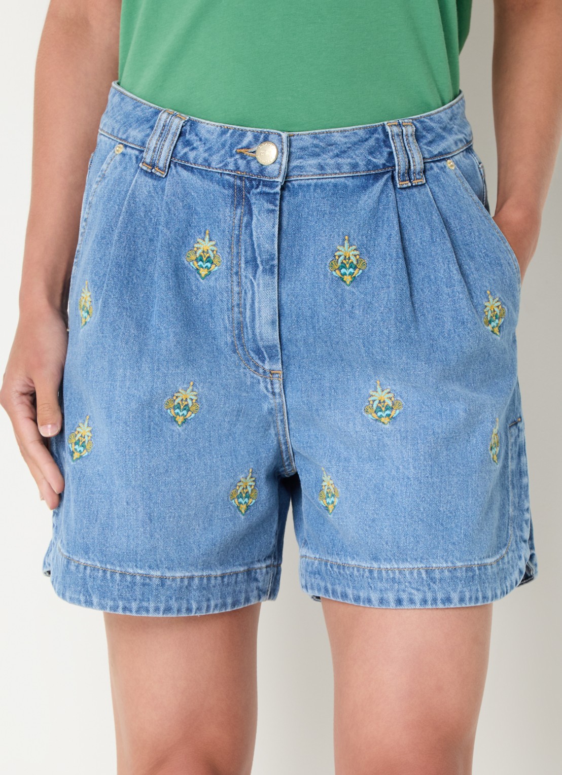 Farm Rio High waist loose fit korte broek van denim met borduring - detail 4 indigo