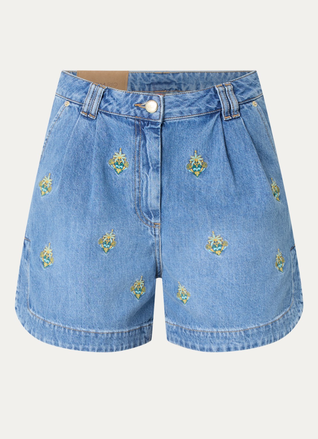 Farm Rio High waist loose fit korte broek van denim met borduring - voorkant indigo