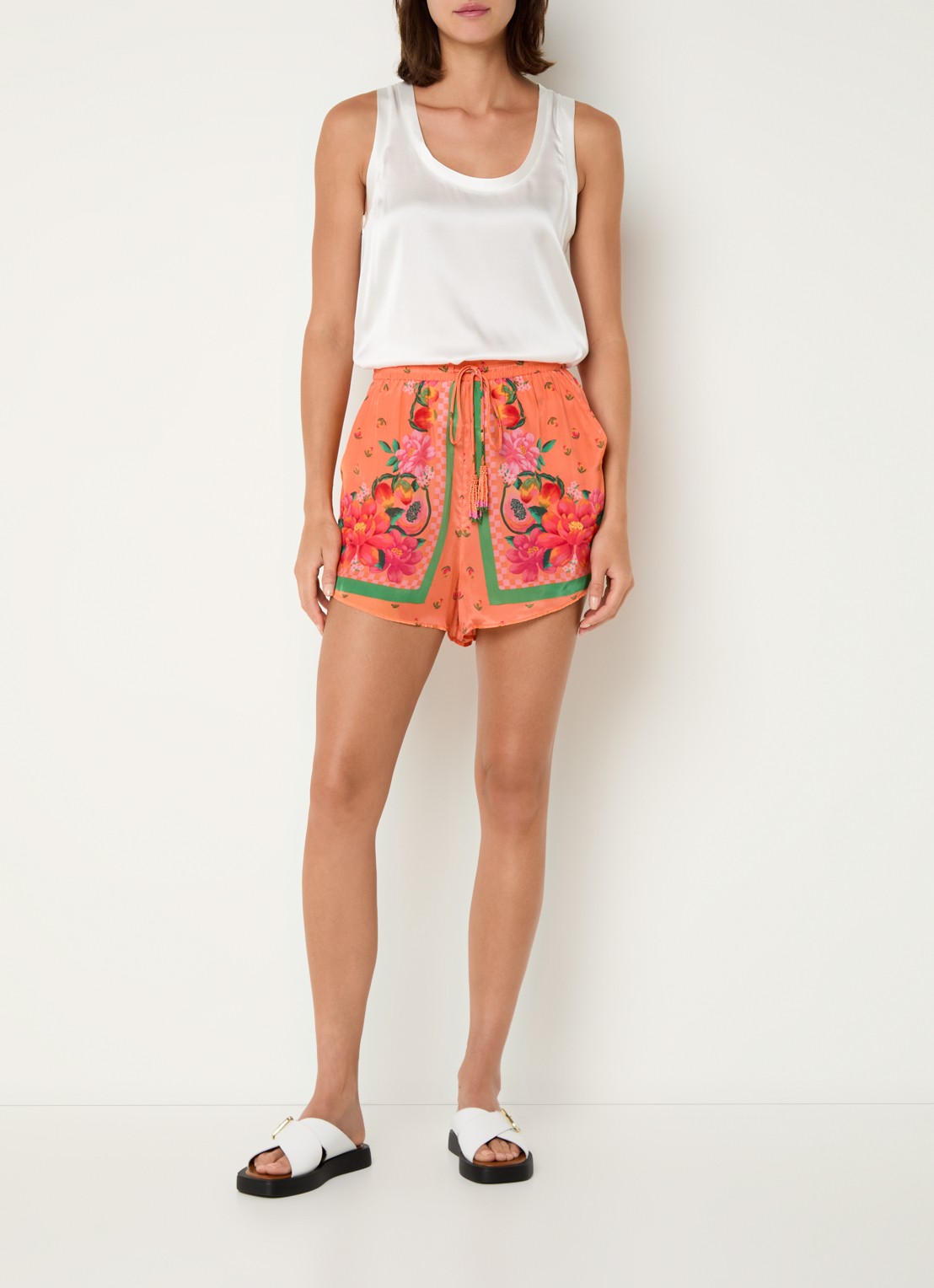 Farm Rio High waist straight fit korte broek met print - voorkant 3 oranje