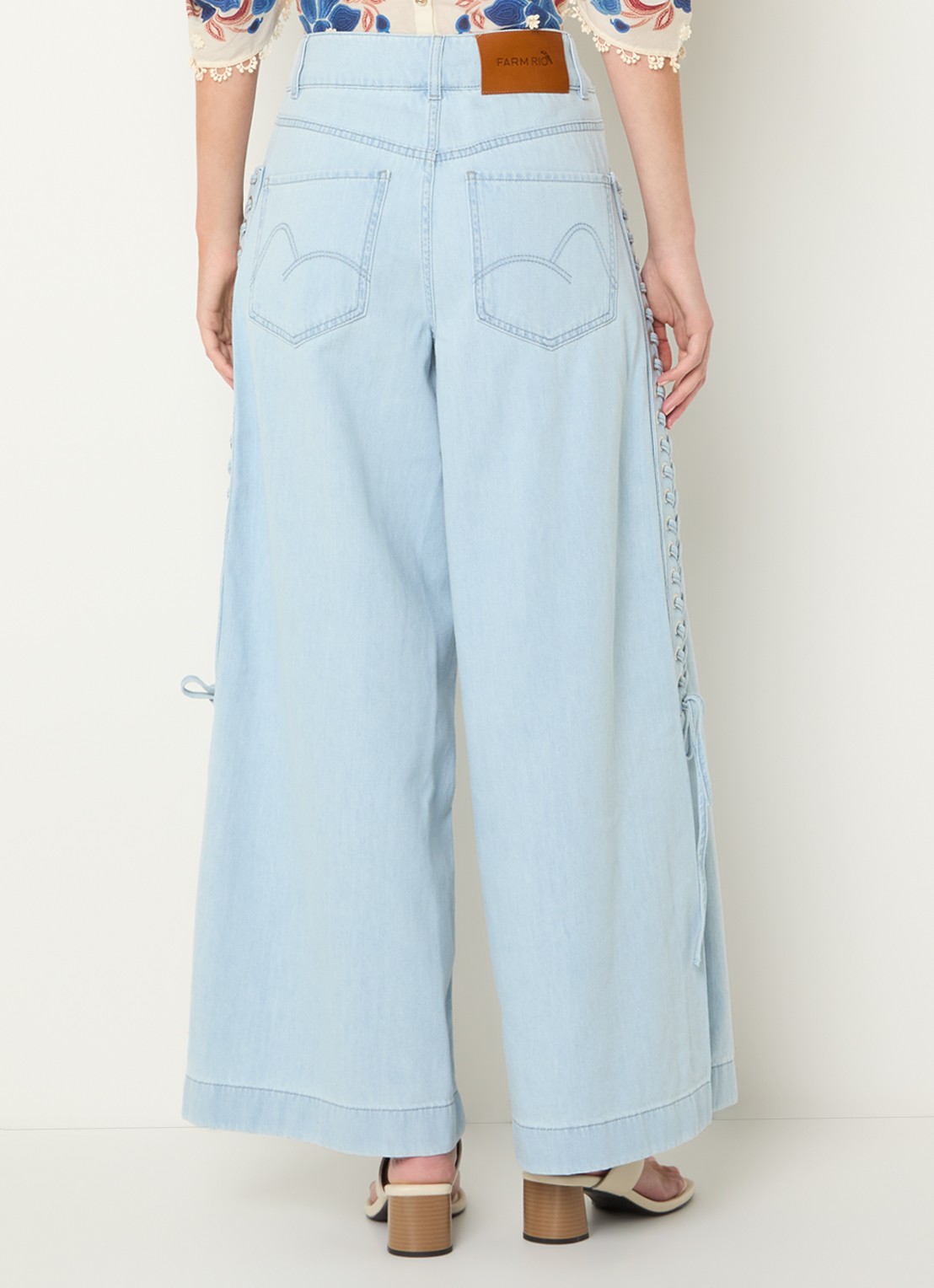 Farm Rio High waist wide fit jeans met lichte wassing - achterkant 2 indigo