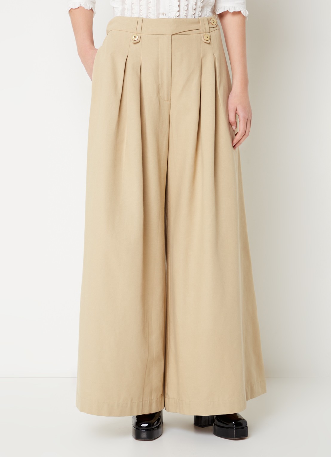Farm Rio High waist wide fit palazzo broek met steekzakken - detail khaki