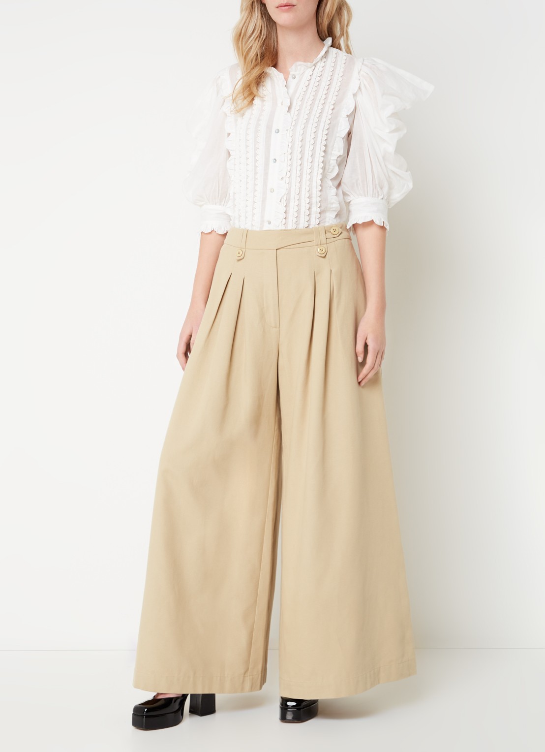 Farm Rio High waist wide fit palazzo broek met steekzakken - voorkant 3 khaki