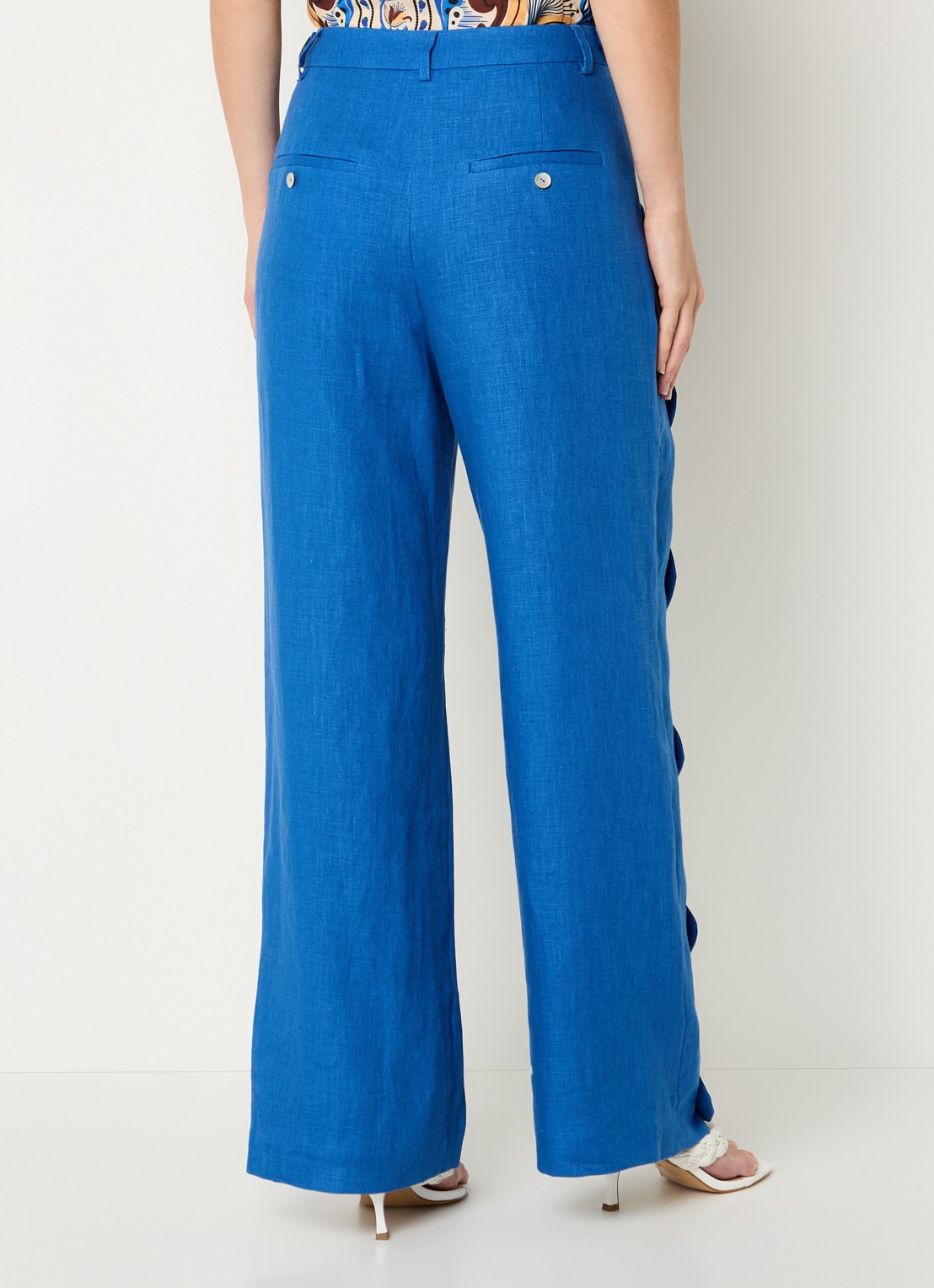 Farm Rio High waist wide fit pantalon van linnen - achterkant blauw