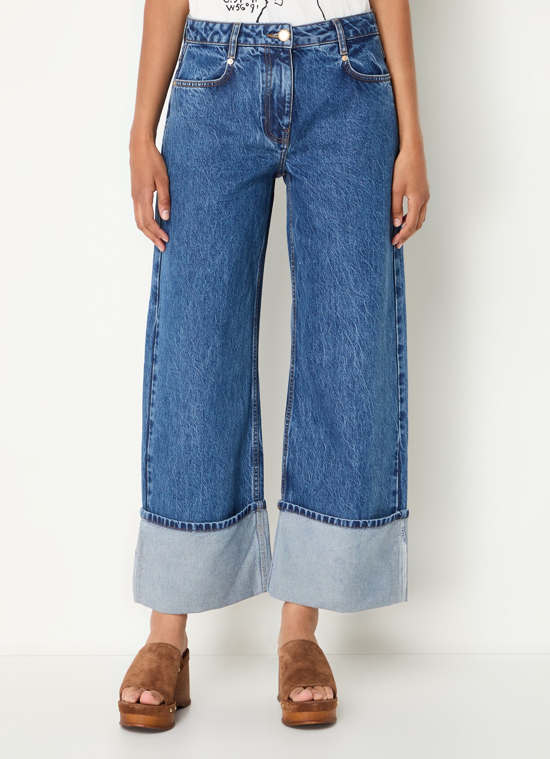 Farm Rio High waist wide leg jeans met medium wassing - detail 2 indigo