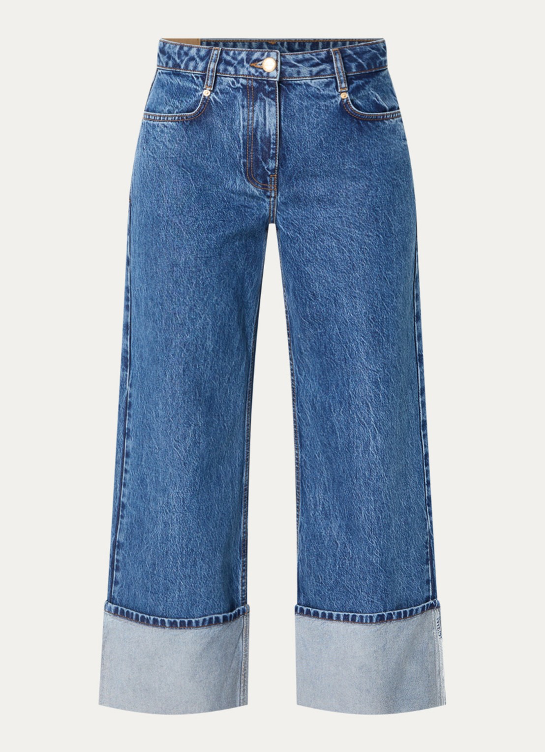 Farm Rio High waist wide leg jeans met medium wassing - voorkant 3 indigo