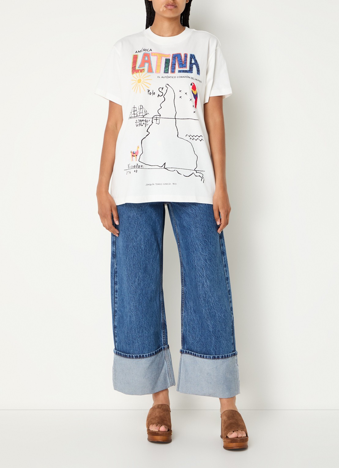 Farm Rio High waist wide leg jeans met medium wassing - voorkant 4 indigo