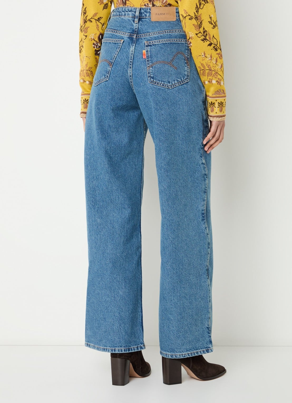 Farm Rio High waist wide leg jeans met steekzakken - achterkant indigo