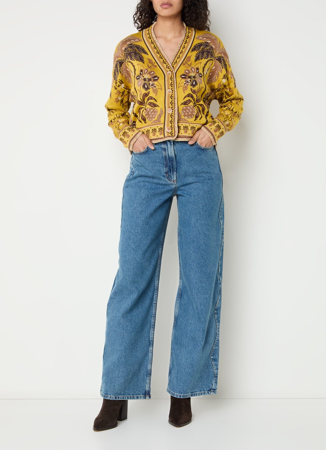Farm Rio High waist wide leg jeans met steekzakken - voorkant 3 indigo