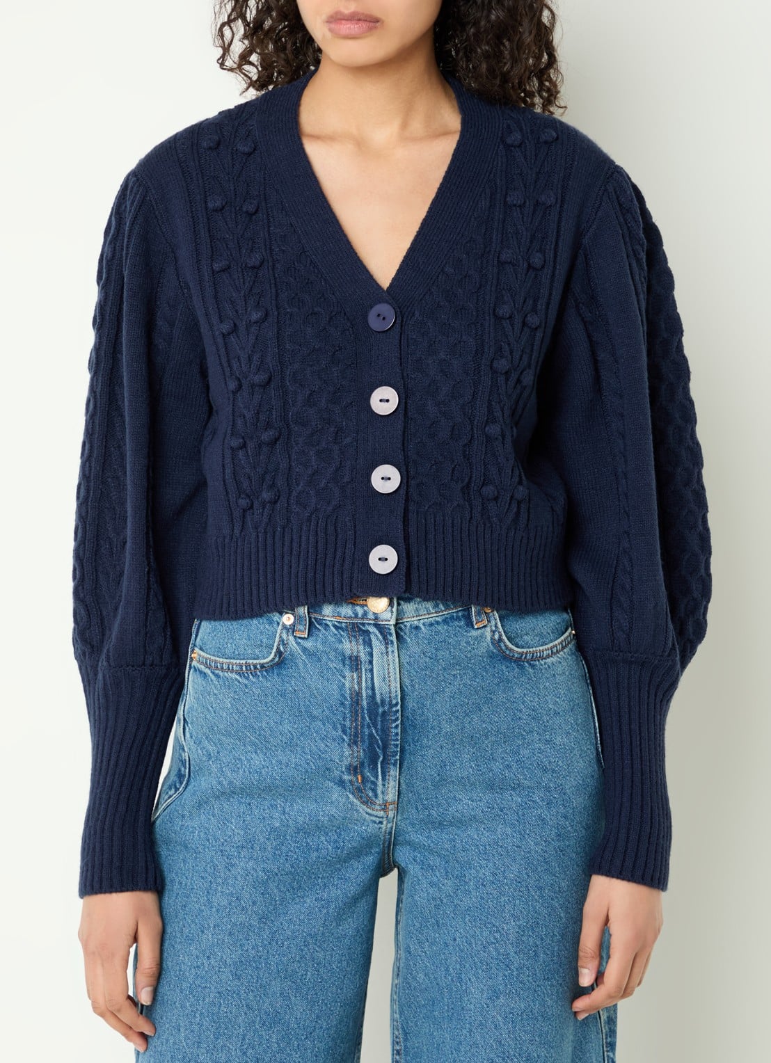 Farm Rio Kabelgebreid vest met ballonmouw - detail 3 donkerblauw