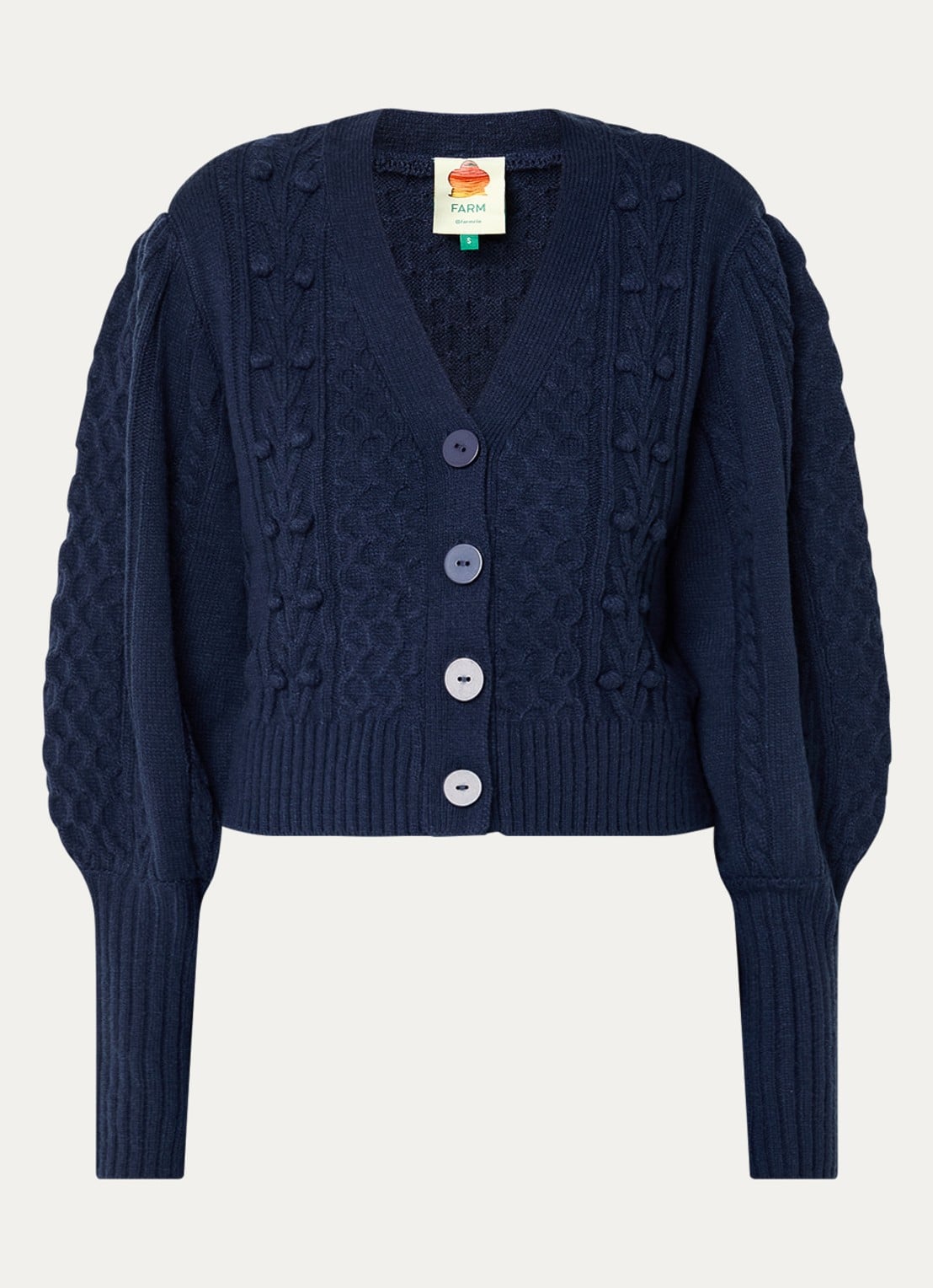 Farm Rio Kabelgebreid vest met ballonmouw - voorkant donkerblauw