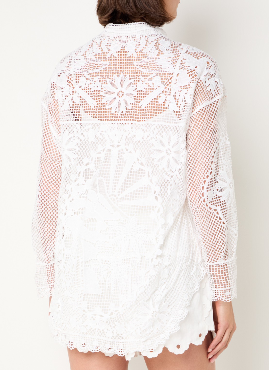 Farm Rio Landscape Guipure blouse met opengewerkt dessin - achterkant gebroken wit