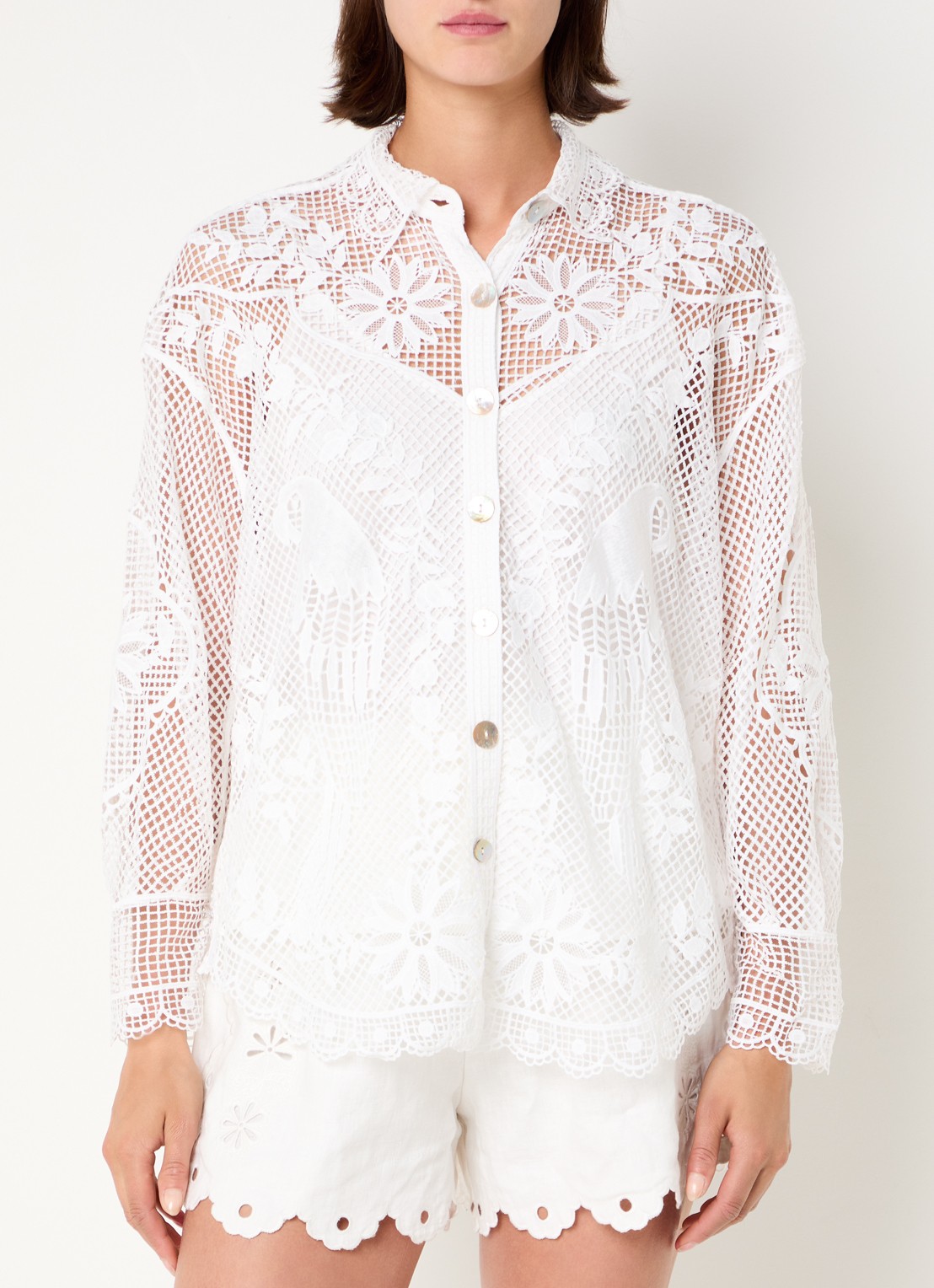 Farm Rio Landscape Guipure blouse met opengewerkt dessin - detail 4 gebroken wit