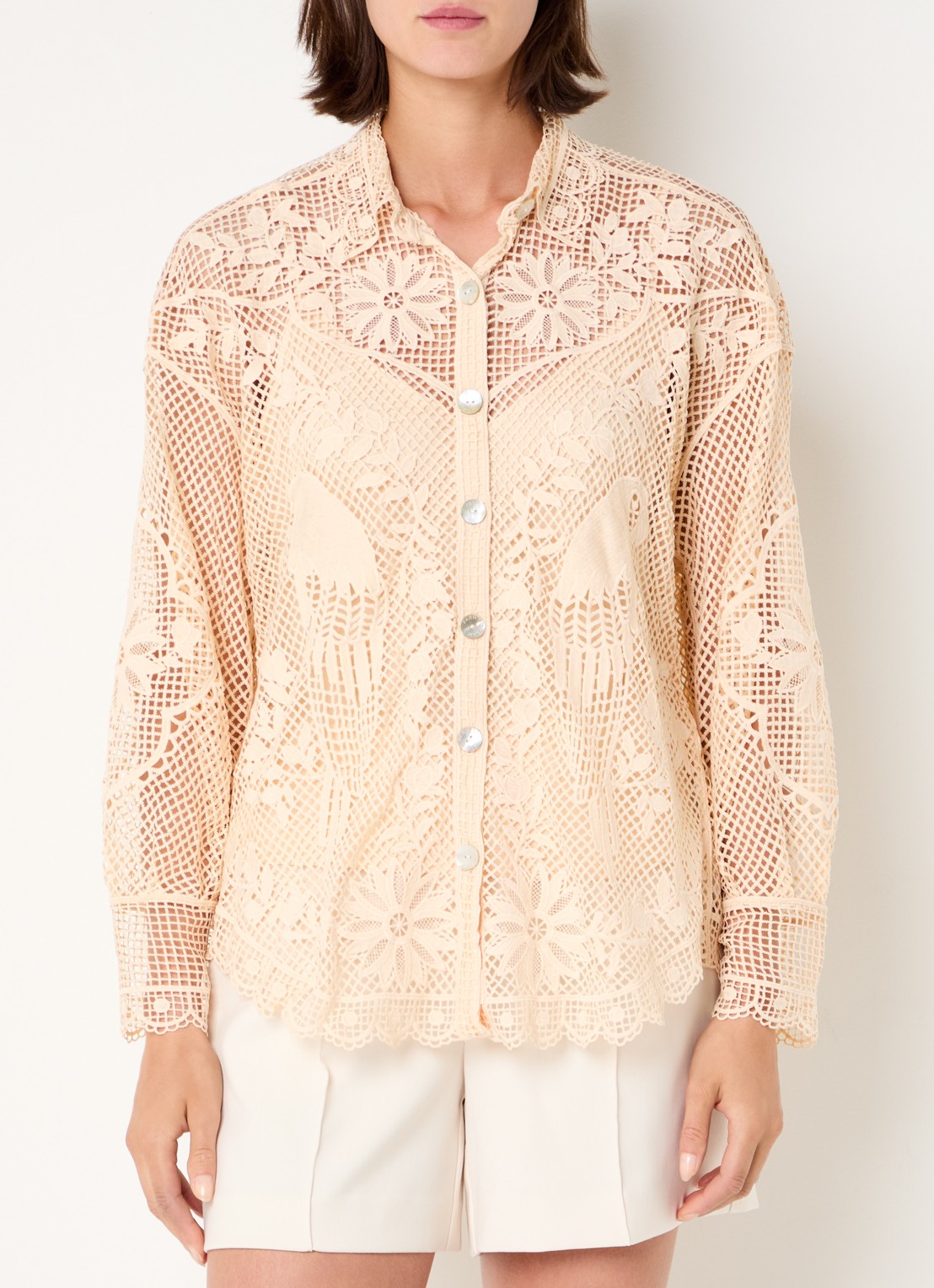 Farm Rio Landscape Guipure blouse met opengewerkt dessin - detail 3 creme