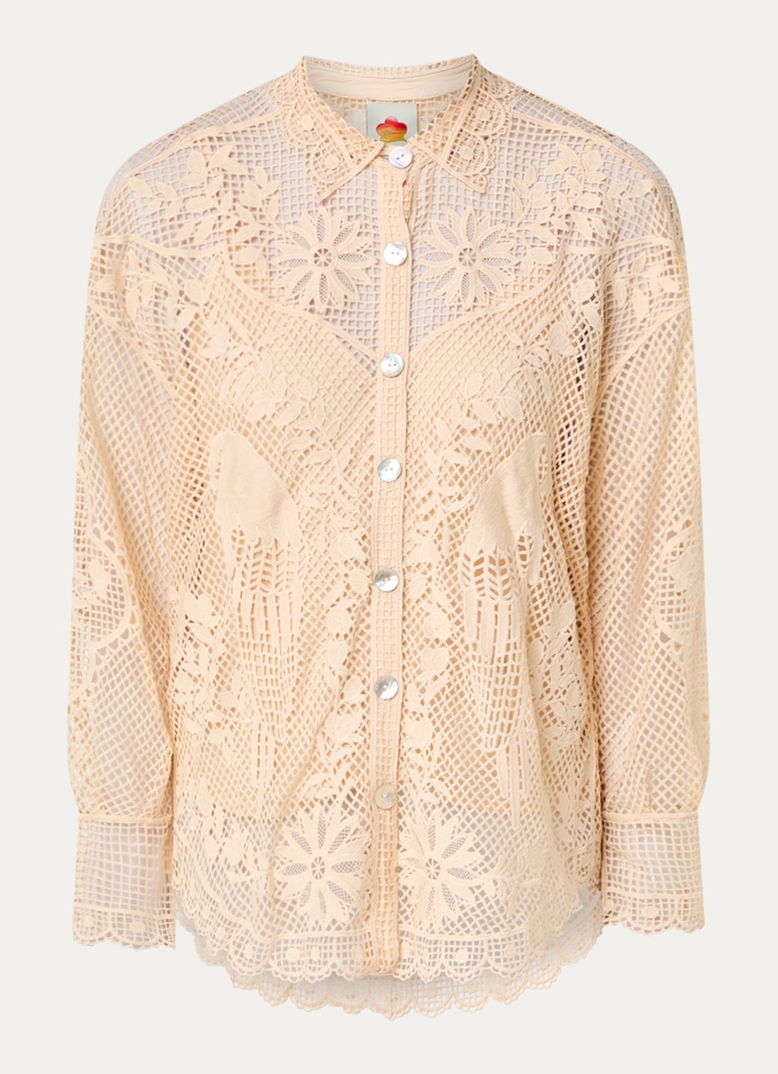 Farm Rio Landscape Guipure blouse met opengewerkt dessin - voorkant creme