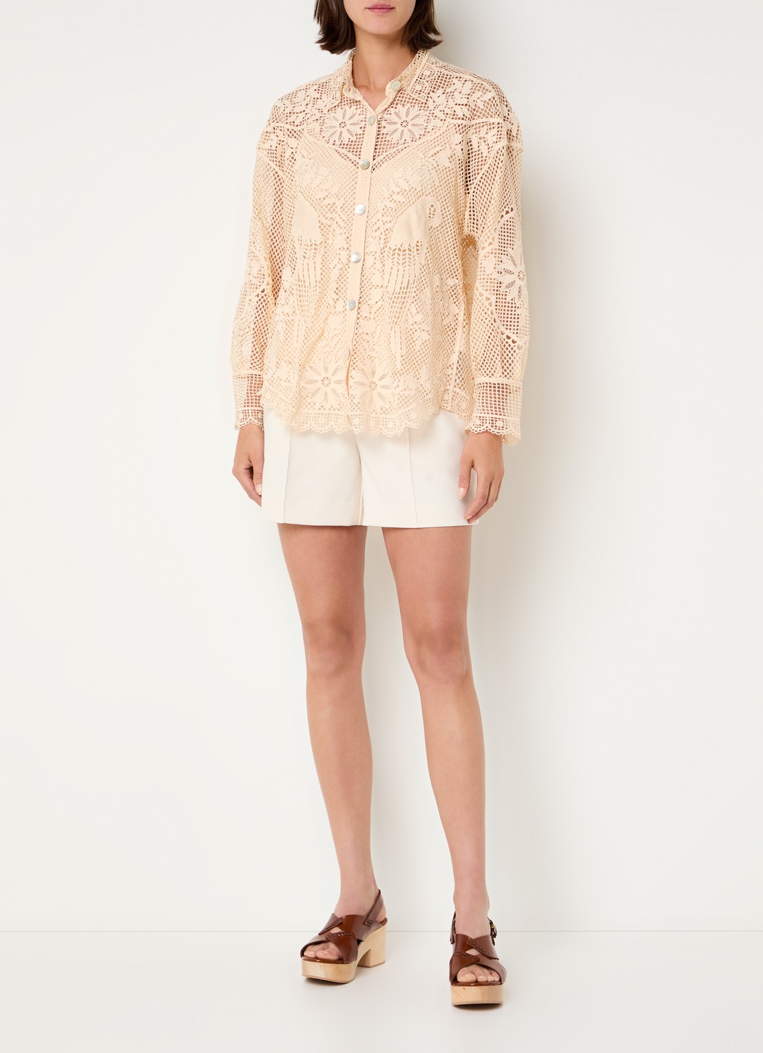 Farm Rio Landscape Guipure blouse met opengewerkt dessin - voorkant 2 creme