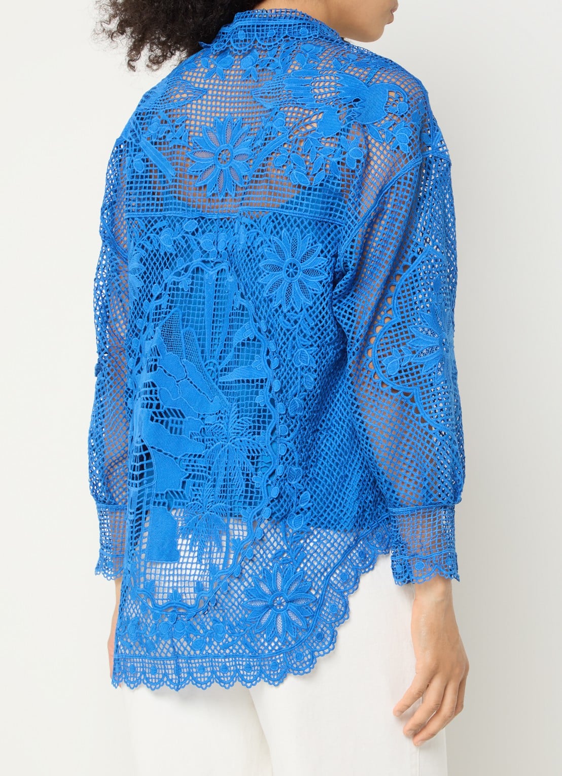 Farm Rio Landscape Guipure blouse van kant  - achterkant blauw