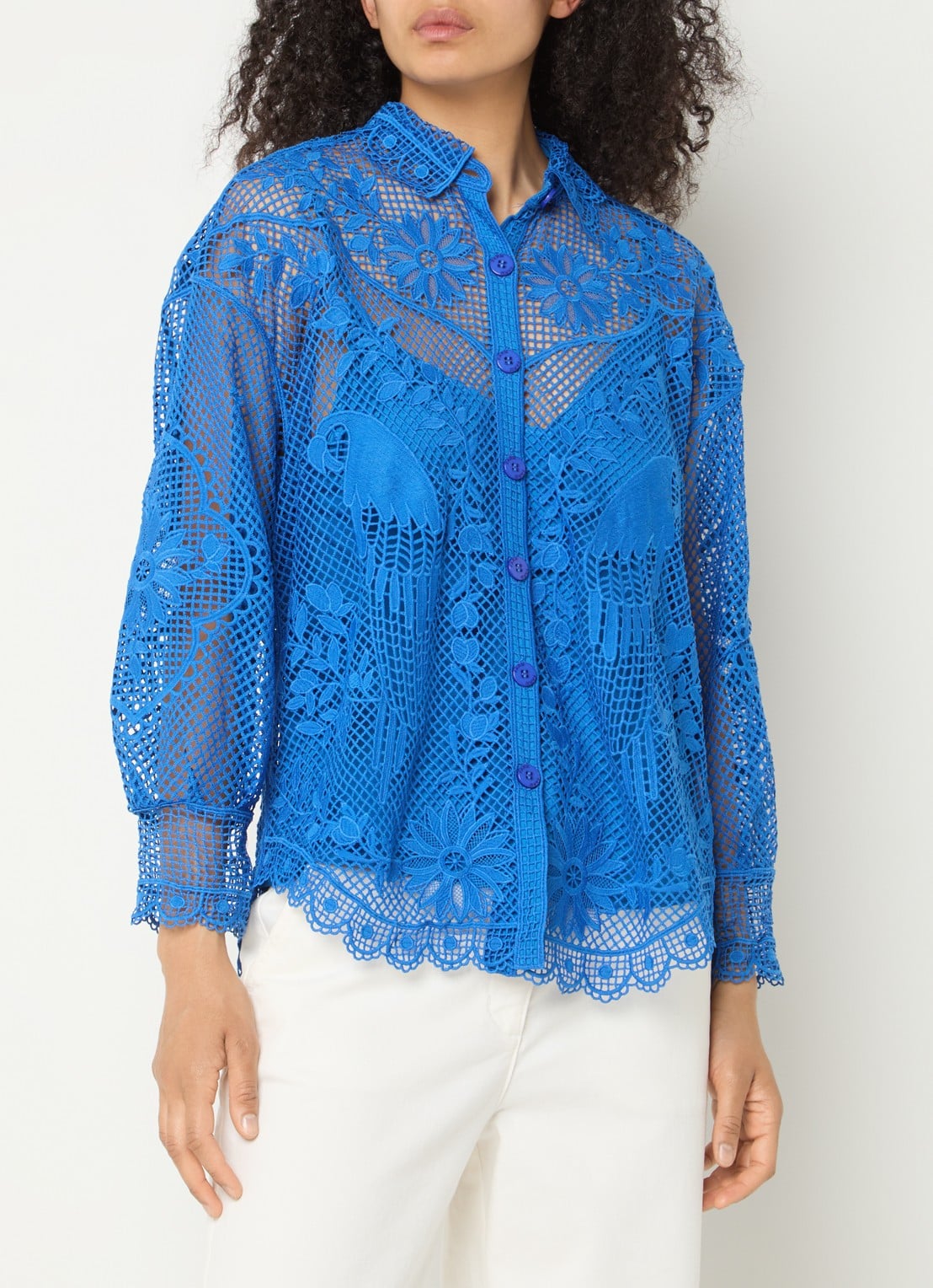 Farm Rio Landscape Guipure blouse van kant  - detail 4 blauw