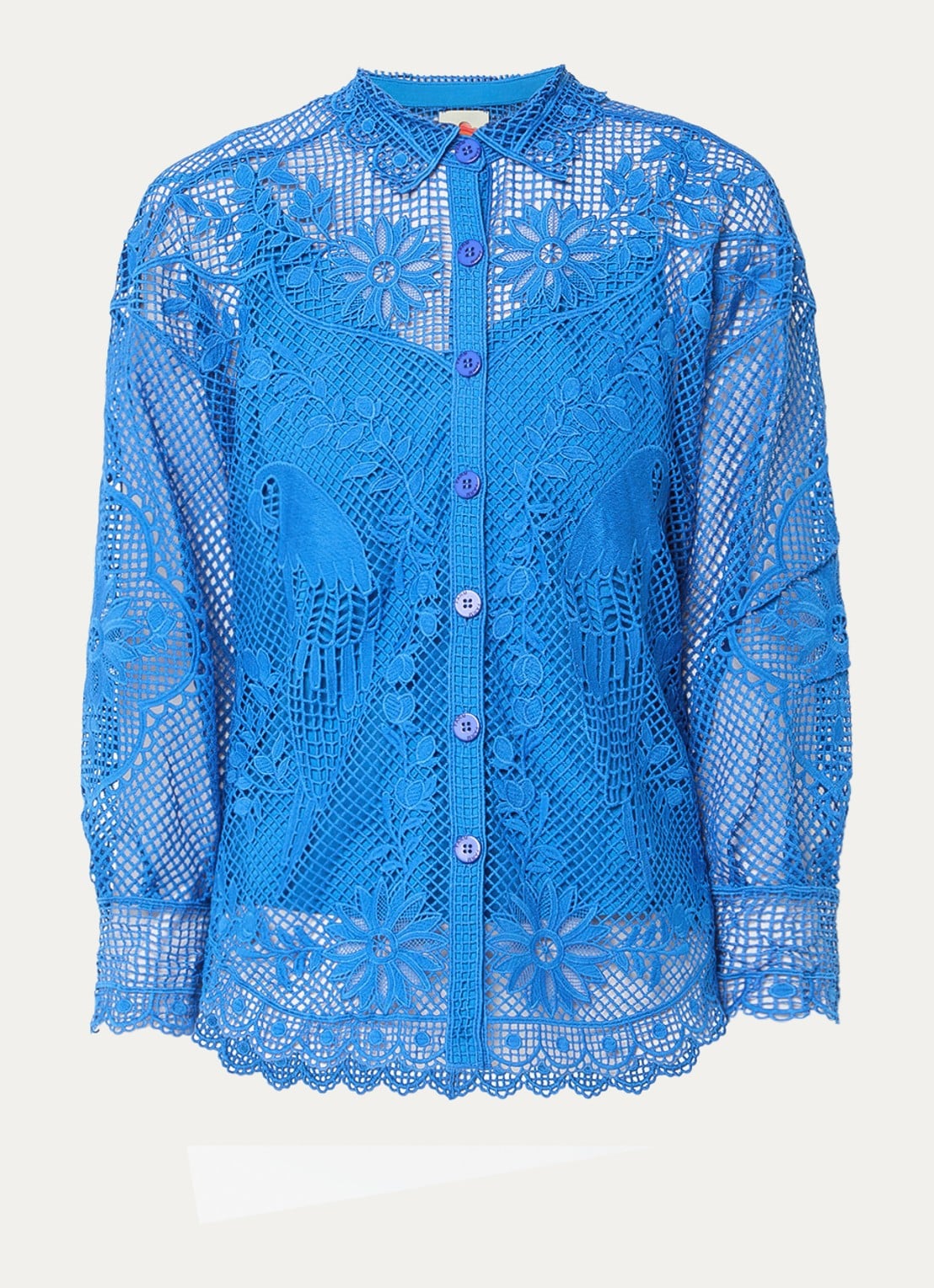 Farm Rio Landscape Guipure blouse van kant  - voorkant 2 blauw