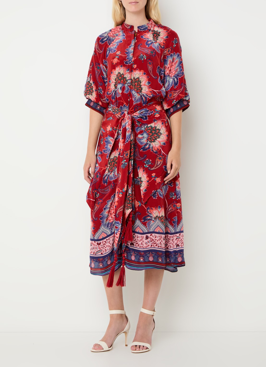 Farm Rio Luang midi blousejurk met bloemenprint en gestrikt detail - detail 2 rood