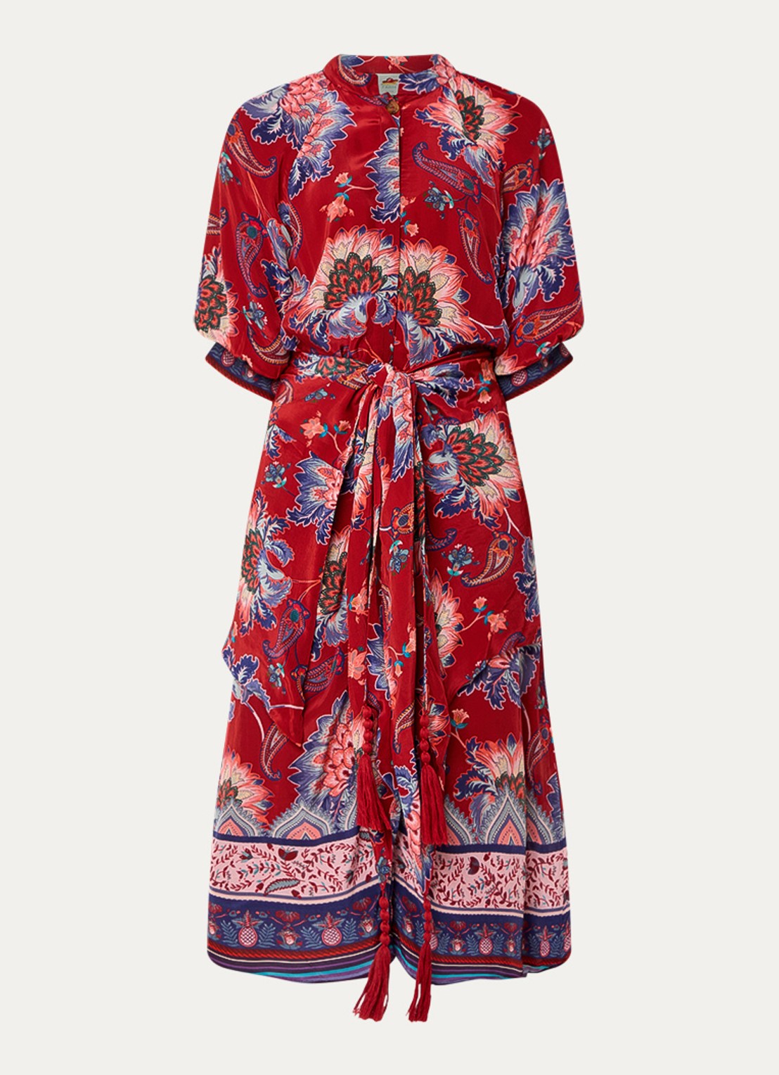 Farm Rio Luang midi blousejurk met bloemenprint en gestrikt detail - voorkant 3 rood