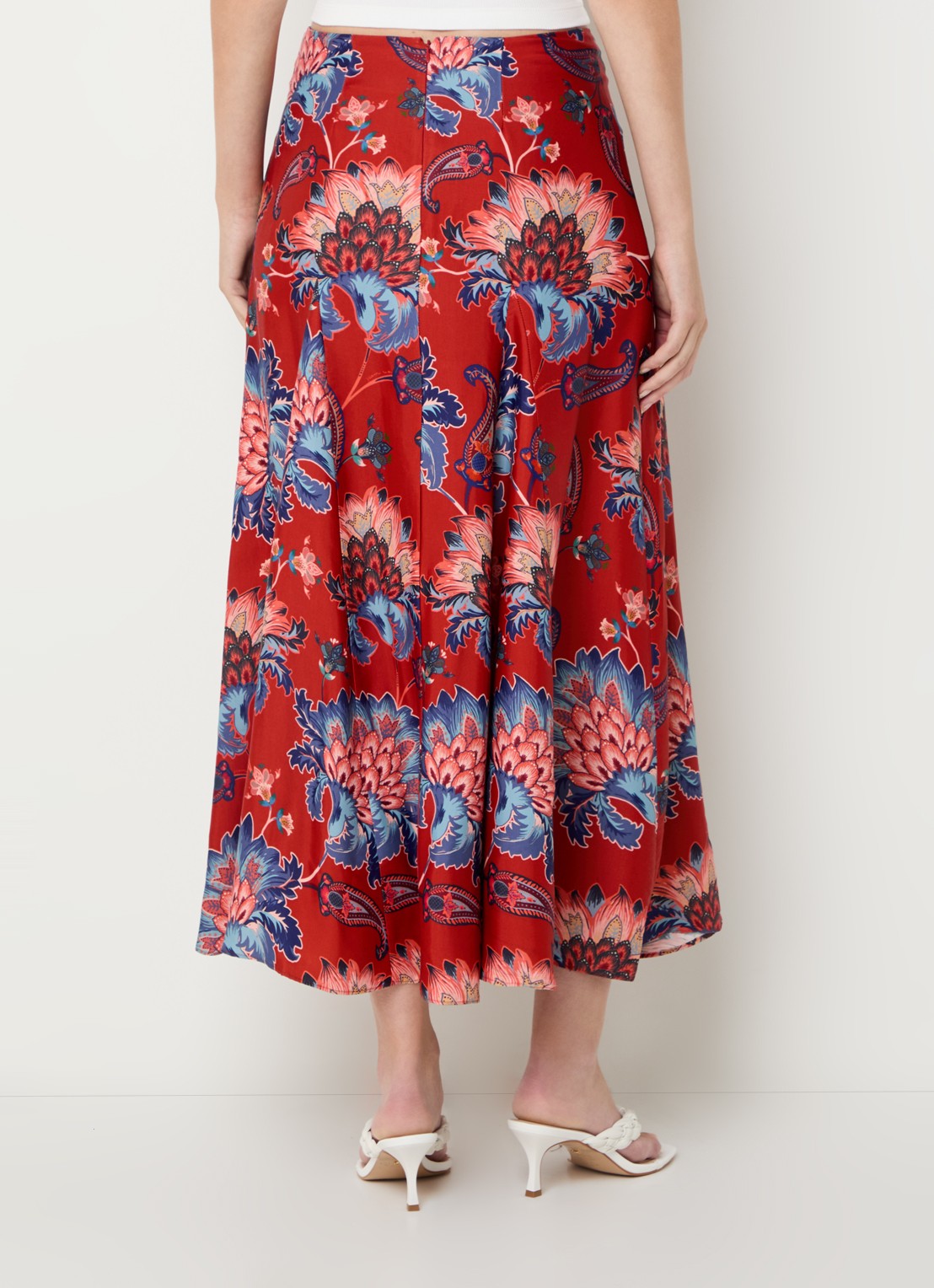 Farm Rio Luang midi rok met bloemenprint - achterkant 4 donkerrood