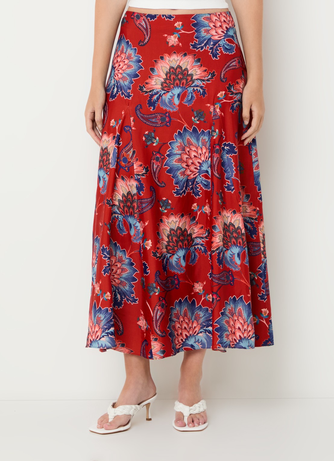 Farm Rio Luang midi rok met bloemenprint - detail 3 donkerrood