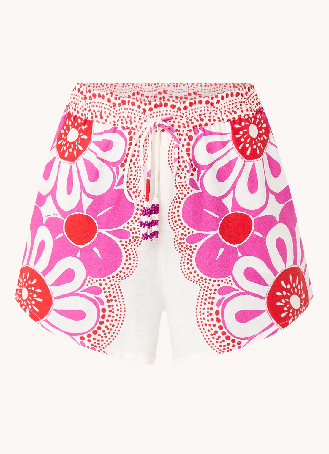 Farm Rio Maia loose fit korte broek in linnenblend met bloemenprint - voorkant 2 fuchsia