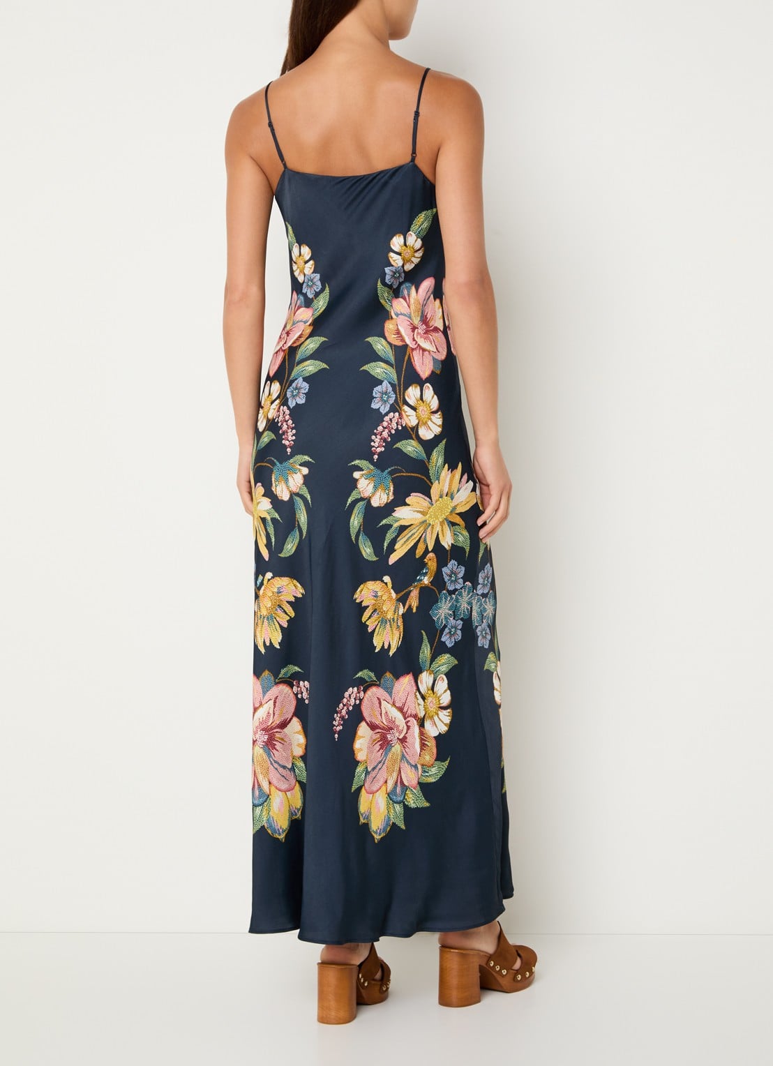 Farm Rio Maira maxi jurk met bloemenprint - achterkant 4 donkerblauw