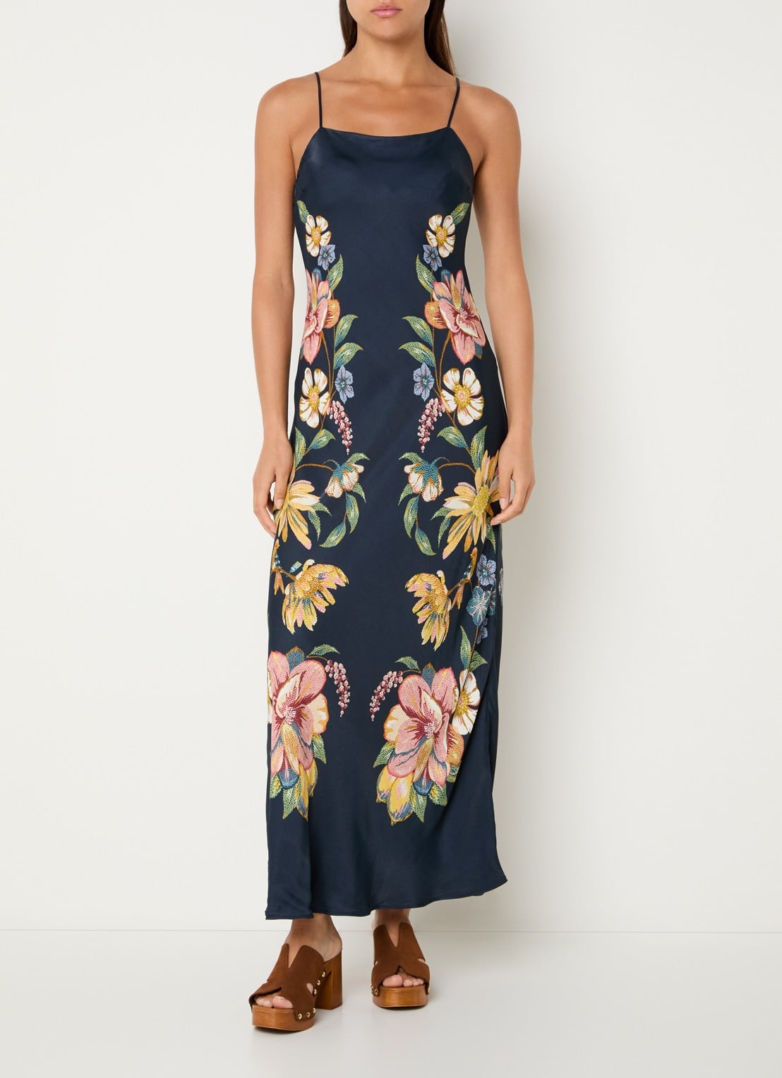 Farm Rio Maira maxi jurk met bloemenprint - detail donkerblauw