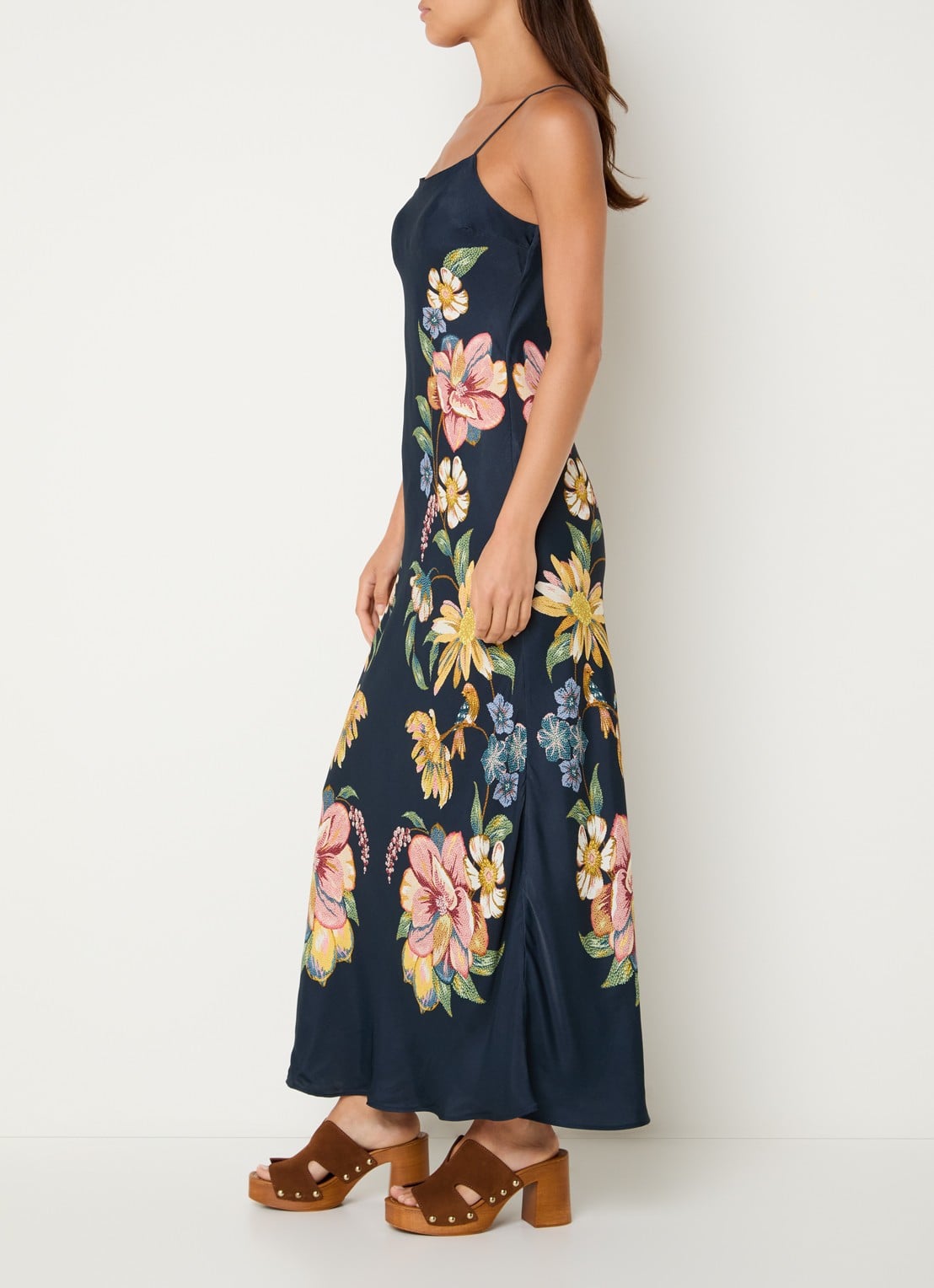 Farm Rio Maira maxi jurk met bloemenprint - voorkant 3 donkerblauw