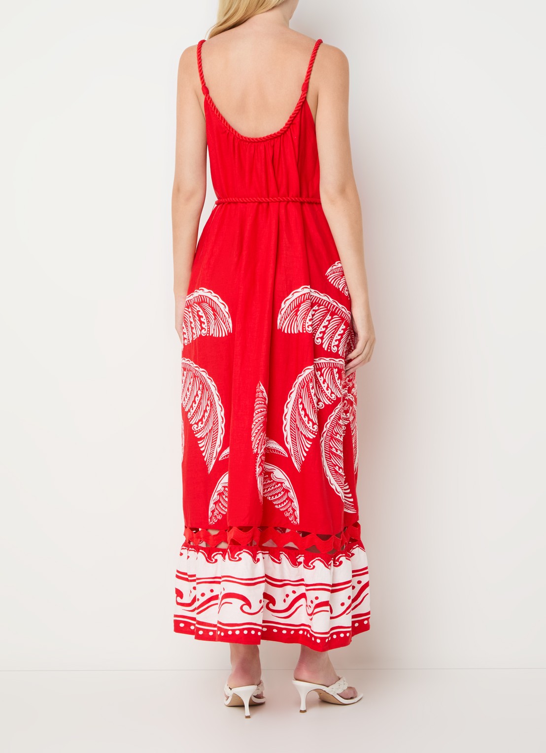 Farm Rio Majestic Coconut Tree maxi jurk in linnenblend met volant - achterkant 4 rood