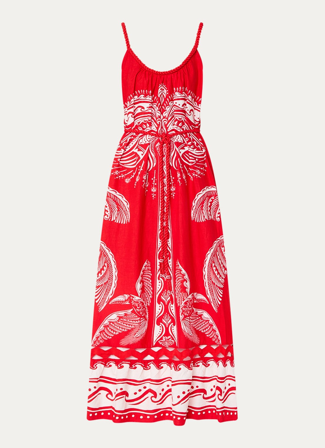 Farm Rio Majestic Coconut Tree maxi jurk in linnenblend met volant - voorkant 2 rood