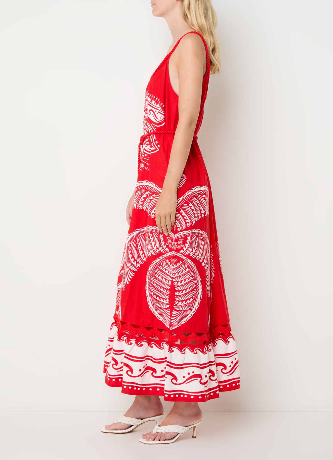 Farm Rio Majestic Coconut Tree maxi jurk in linnenblend met volant - voorkant 3 rood