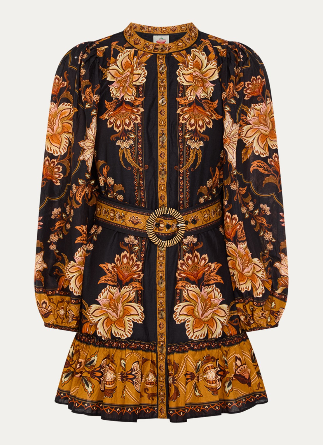 Farm Rio Majestic Garden mini tuniekjurk met strikceintuur - voorkant 3 zwart