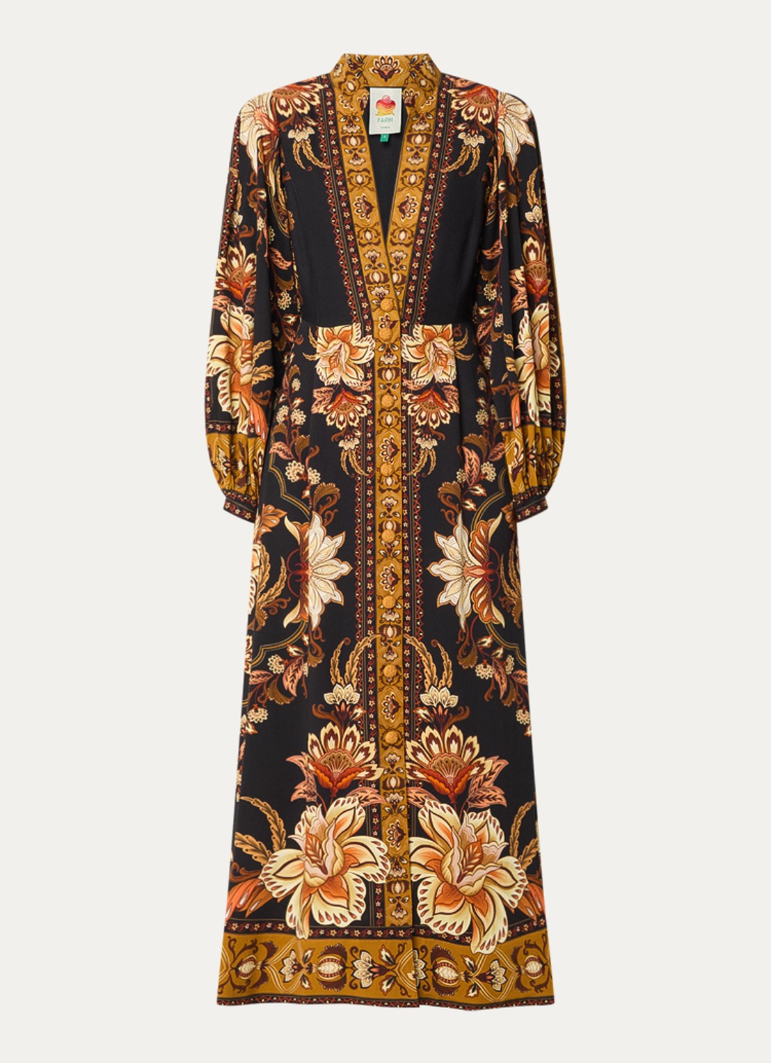 Farm Rio Majestic maxi jurk met print - voorkant 3 camel