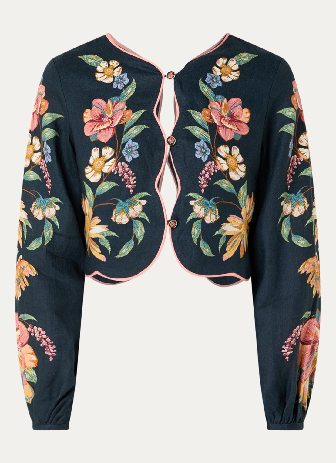 Farm Rio Maria cropped top van linnen met cut-out details - voorkant 3 donkerblauw