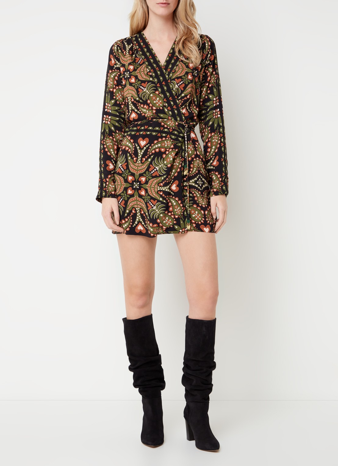 Farm Rio Martina mini wikkeljurk met print - voorkant 2 zwart