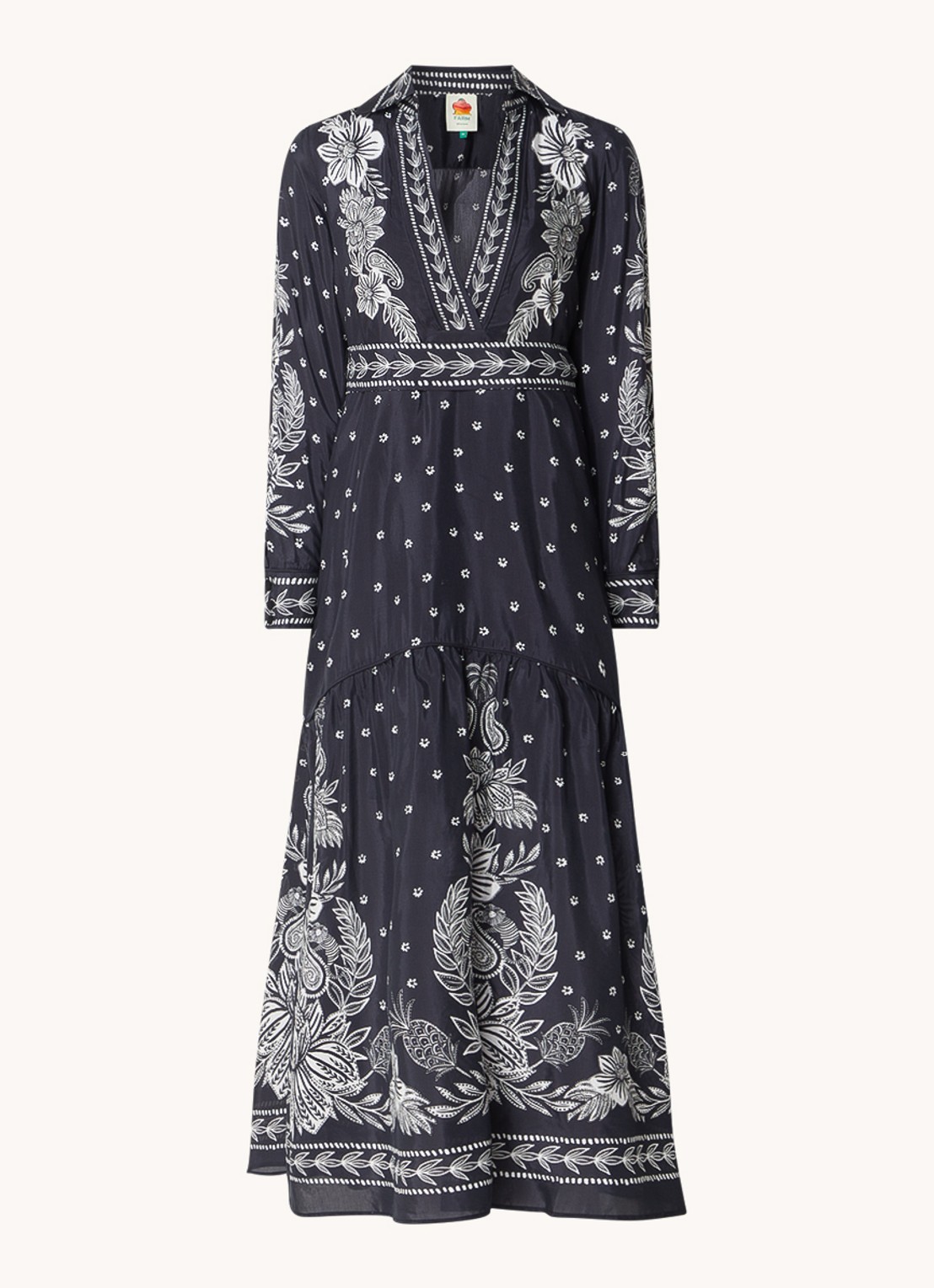 Farm Rio Maxi blousejurk met paisley dessin en strikceintuur - voorkant 4 zwart