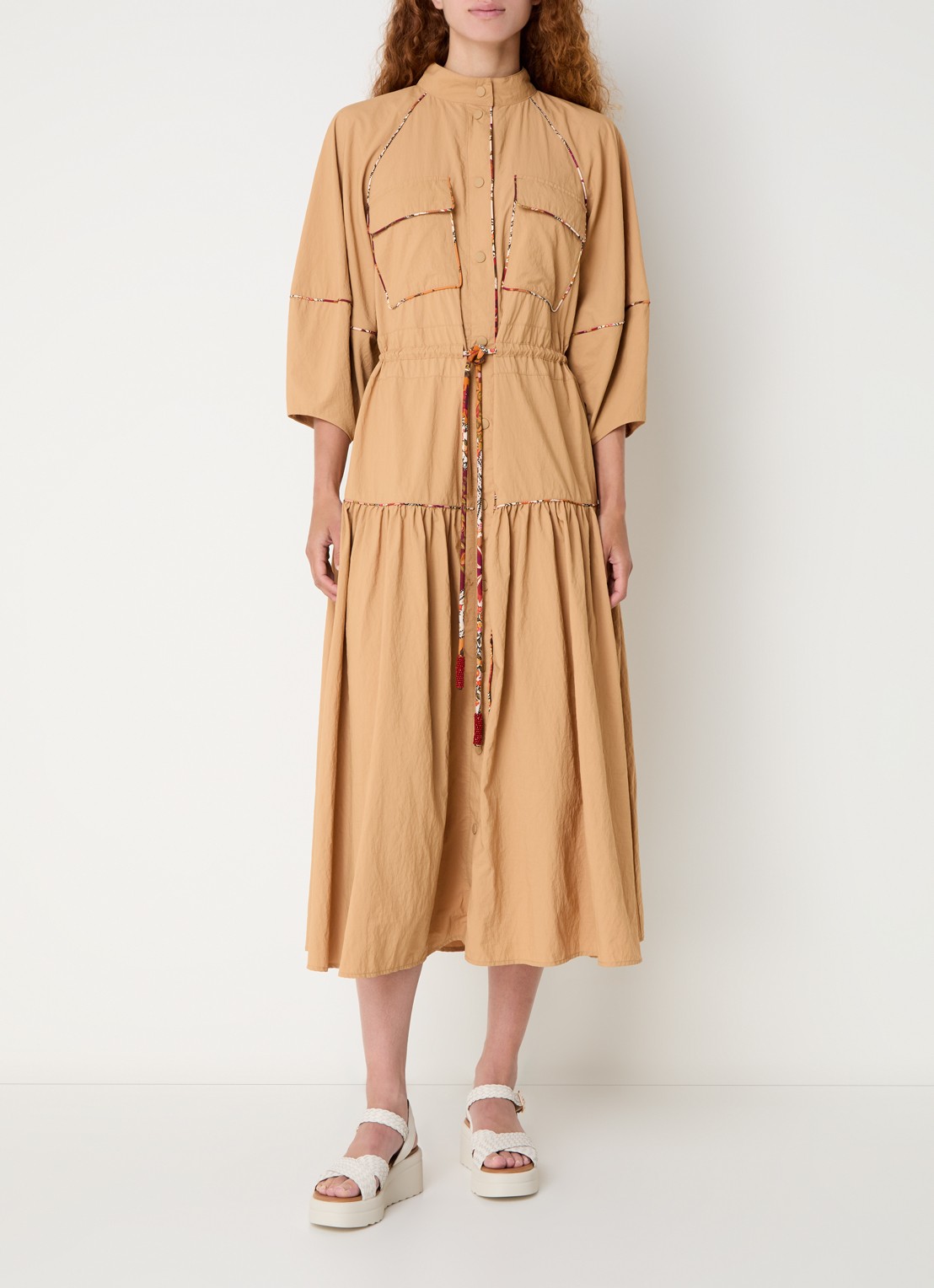 Farm Rio Maxi blousejurk met strikceintuur - detail 4 camel
