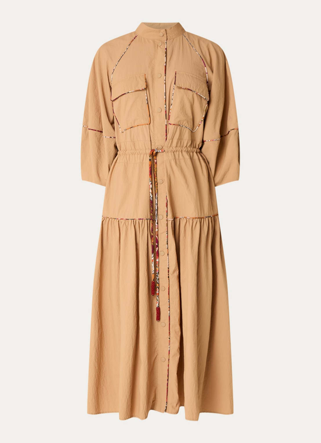 Farm Rio Maxi blousejurk met strikceintuur - voorkant 2 camel