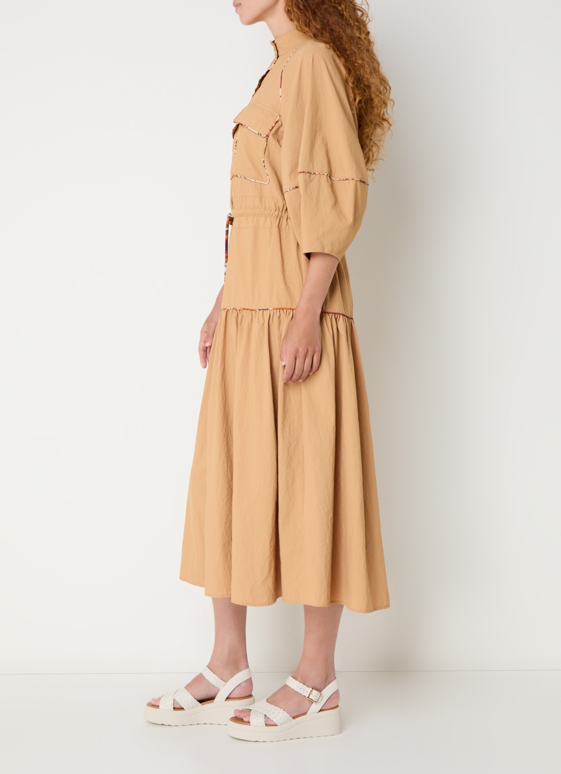 Farm Rio Maxi blousejurk met strikceintuur - voorkant 3 camel