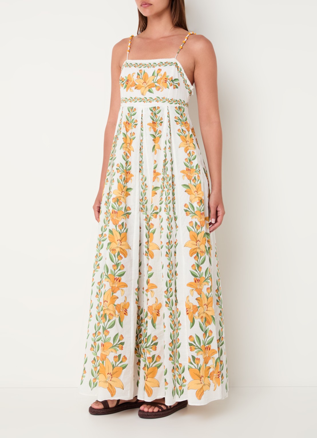 Farm Rio Maxi jurk met bloemenprint en spaghettibandjes - detail 3 wit