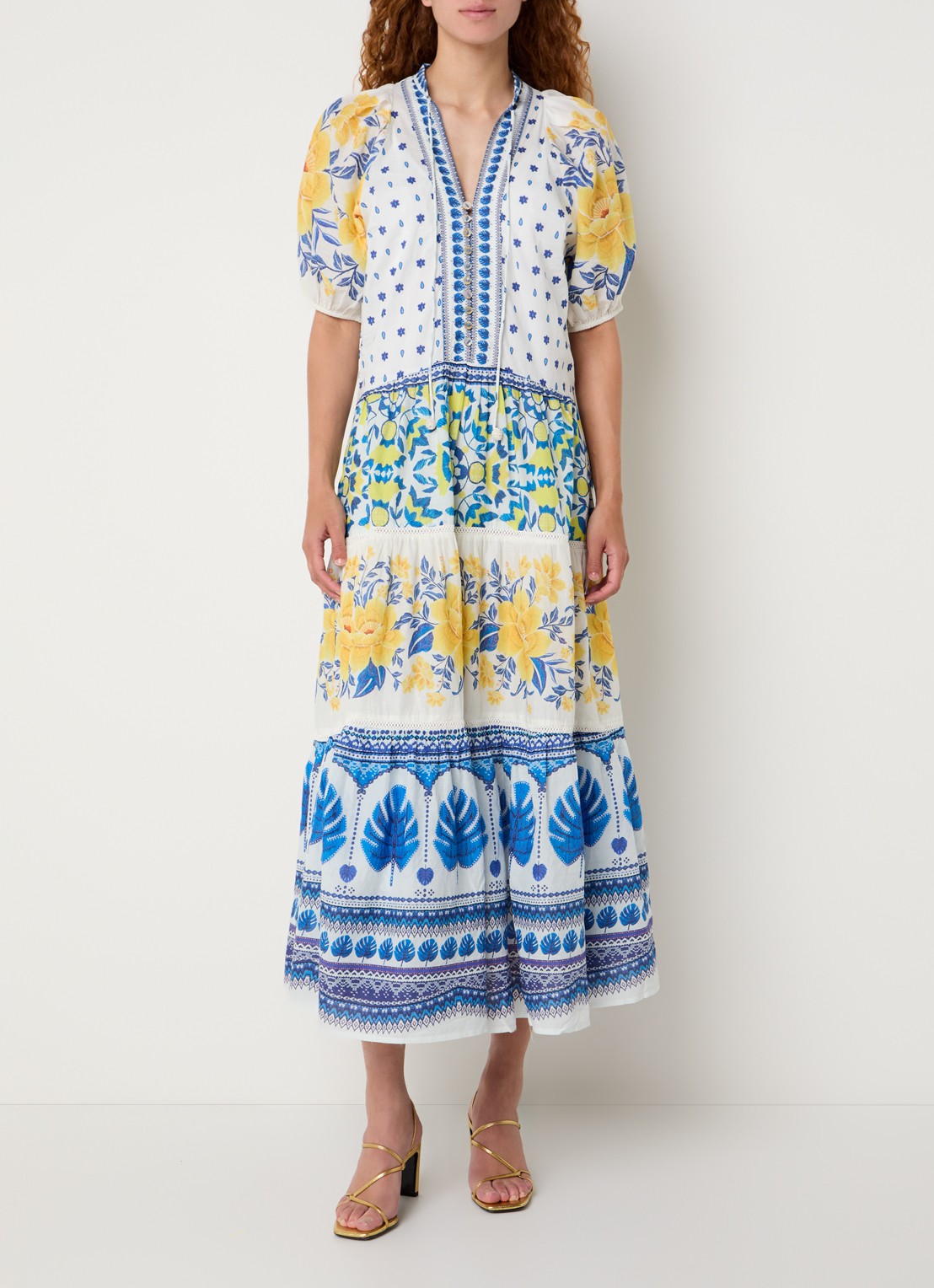 Farm Rio Maxi tuniekjurk met pofmouw en print - detail 2 wit