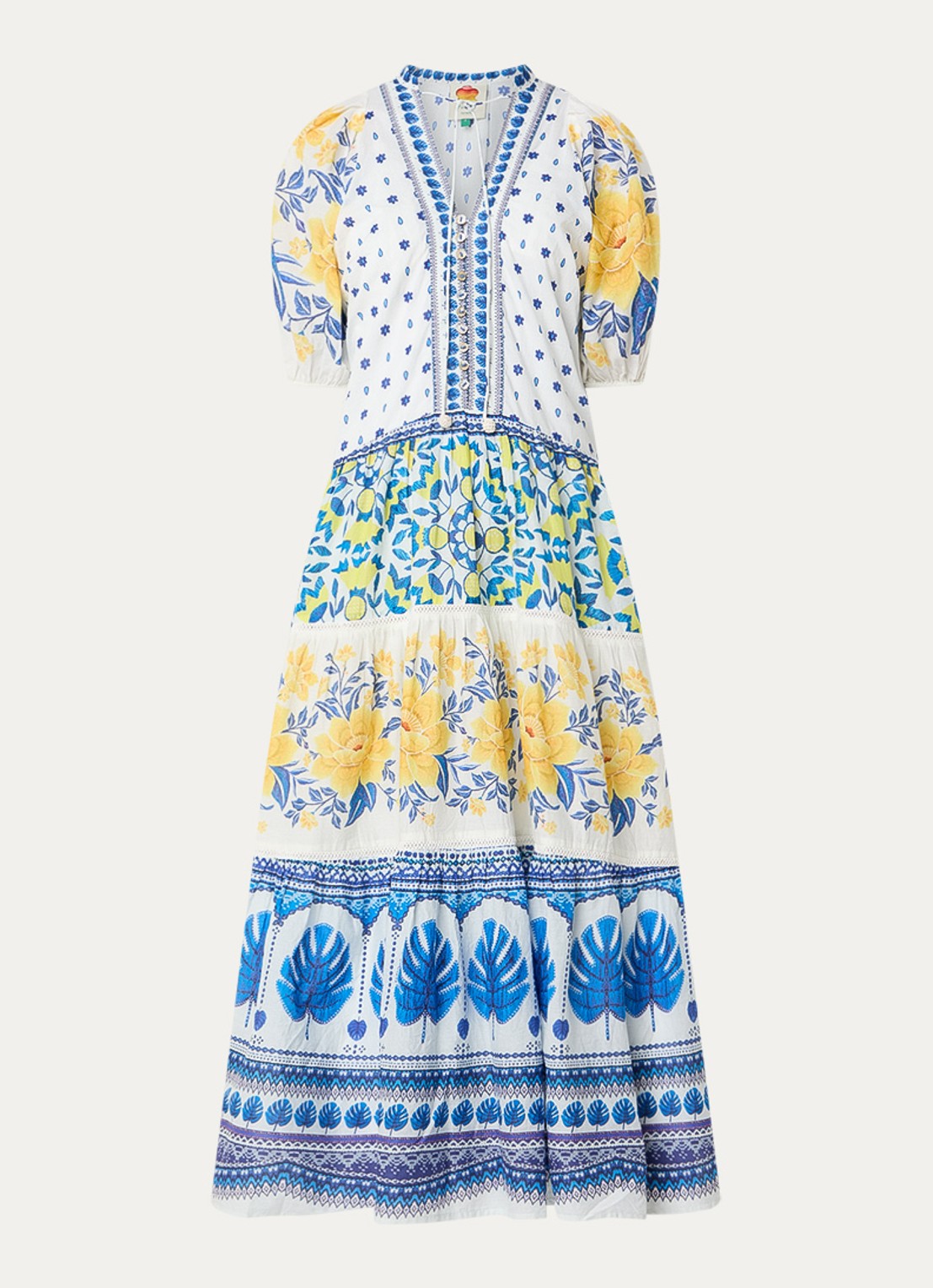 Farm Rio Maxi tuniekjurk met pofmouw en print - voorkant 3 wit