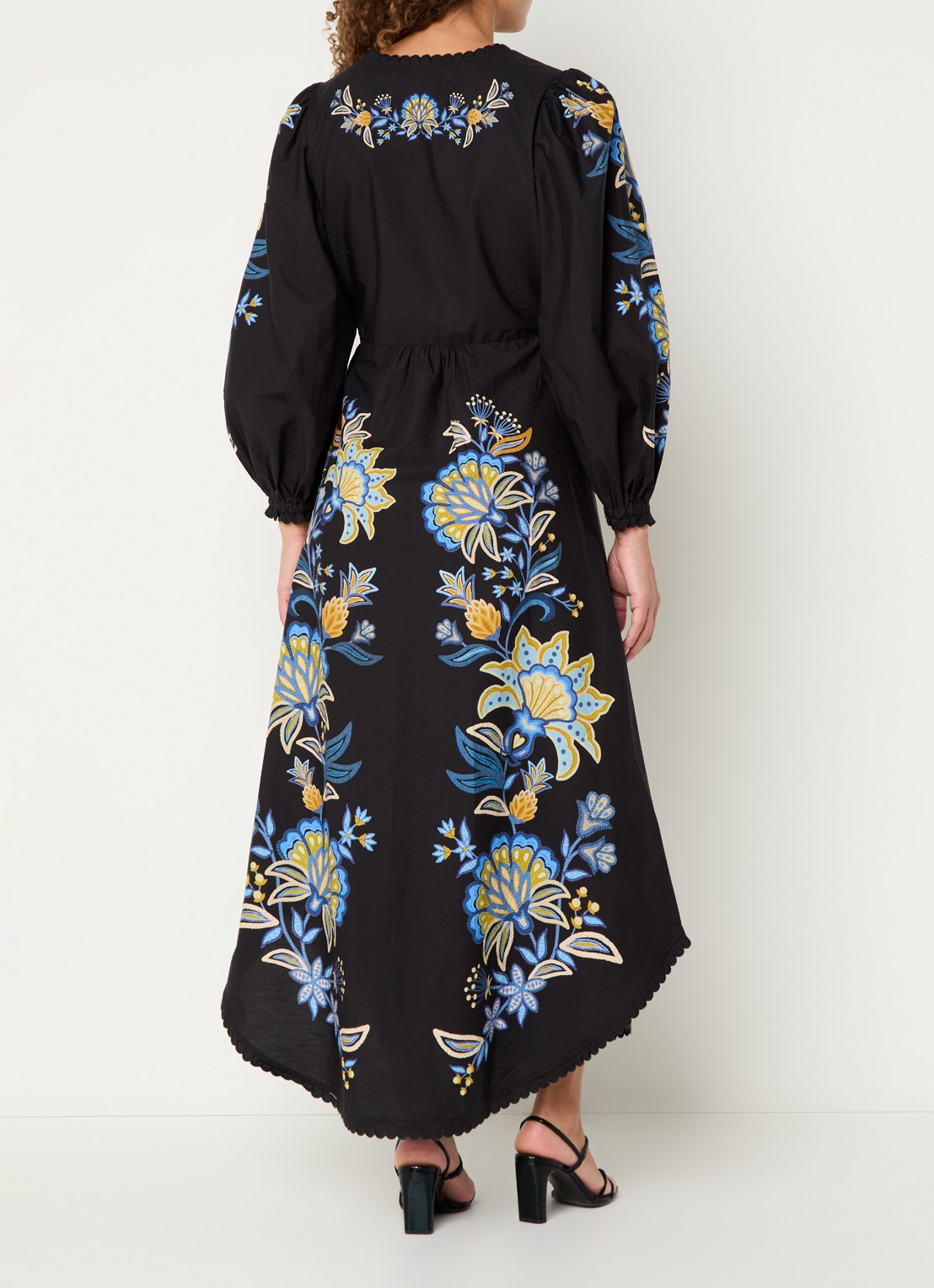 Farm Rio Midi blousejurk van  katoen met bloemenprint - achterkant zwart