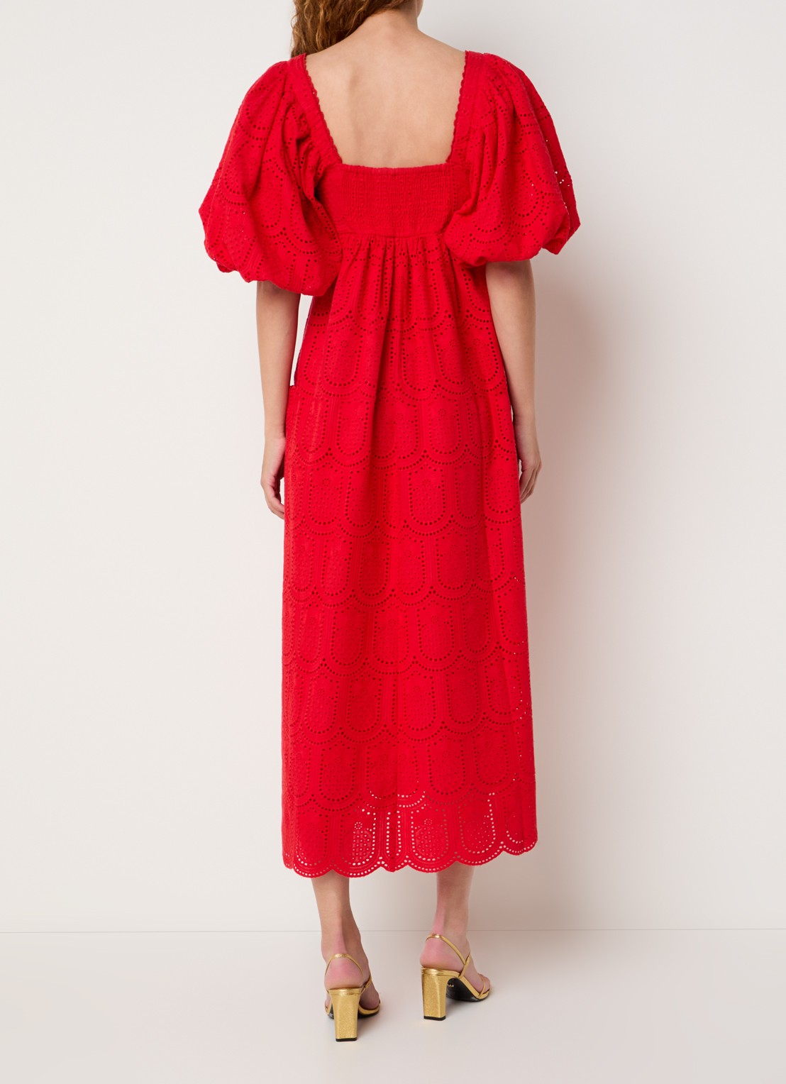 Farm Rio Midi jurk met ballonmouw en broderie - achterkant rood
